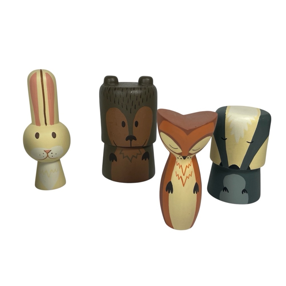 NWT Crate & Barrel set of 8 hand crafted wooden forest animals - Picture 5 of 5